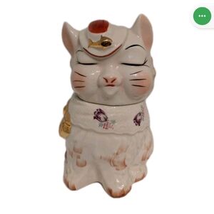 Vintage Regal China Puss N Boots Cookie Jar Cat With Floral Transfers & Gold